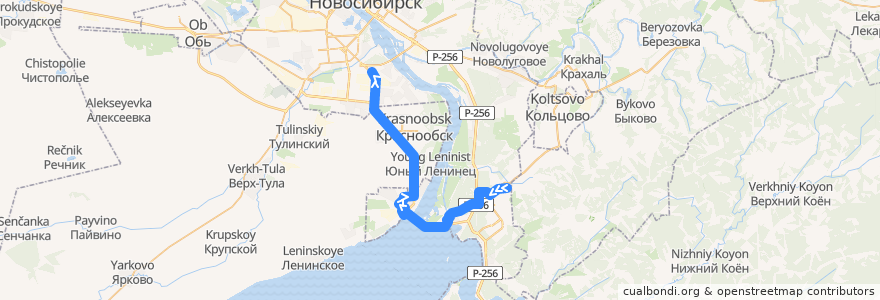 Mapa del recorrido Маршрутное такси №20 Микрорайон Щ (Котельная) - ТЦ Мега de la línea  en Oblast Nowosibirsk.