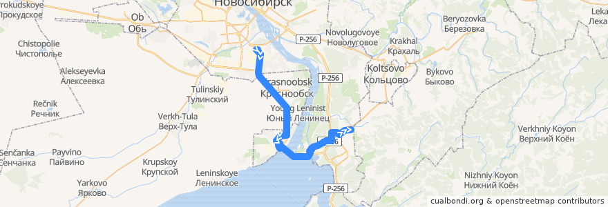 Mapa del recorrido Маршрутное такси №20 ТЦ Мега - Микрорайон Щ (Котельная) de la línea  en Novosibirsk Oblastı.