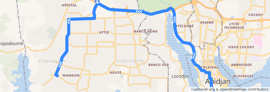 Mapa del recorrido bus 212 : Gare Sud → Niangon Sud à droite de la línea  en أبيدجان.