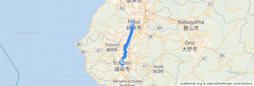 Mapa del recorrido 福井鉄道福武線 de la línea  en Prefectura de Fukui.