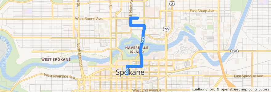 Mapa del recorrido Bus 11: Downtown => Arena de la línea  en Spokane.