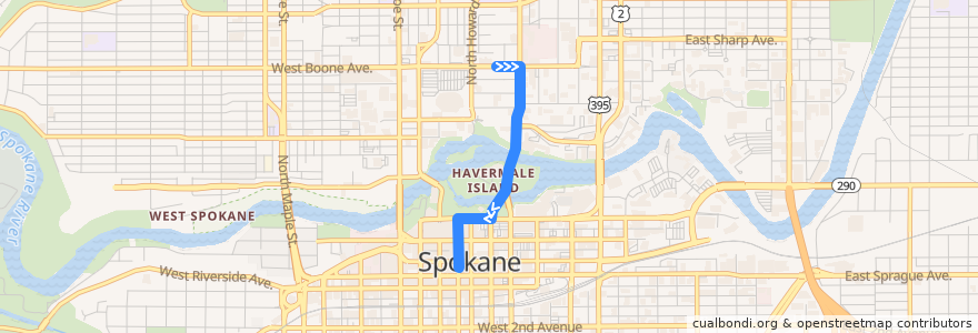 Mapa del recorrido Bus 11: Arena => Downtown de la línea  en Spokane.