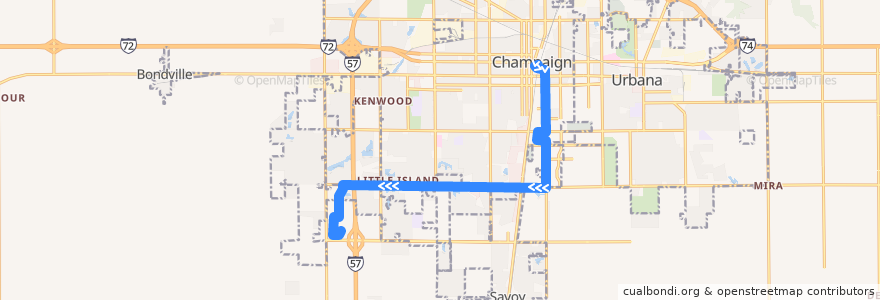 Mapa del recorrido MTD 14W Navy Weekday - Daytime de la línea  en Champaign.