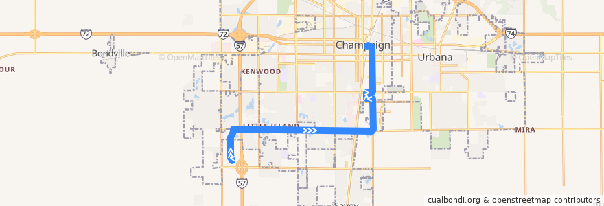 Mapa del recorrido MTD 14E Navy Weekday - Daytime de la línea  en Champaign.