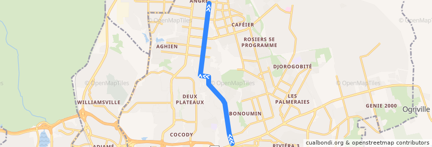 Mapa del recorrido bus 705 : Riviera 2 → Terminus 81/82 de la línea  en Cocody.