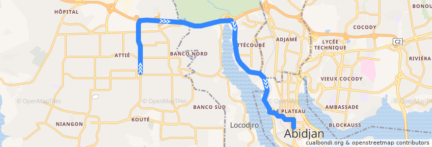 Mapa del recorrido bus 206 : Saint André → Hôtel de ville de la línea  en Abidjan.