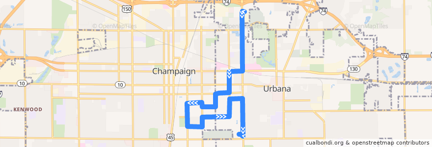 Mapa del recorrido MTD 22S Illini Weekday - Daytime de la línea  en Champaign County.