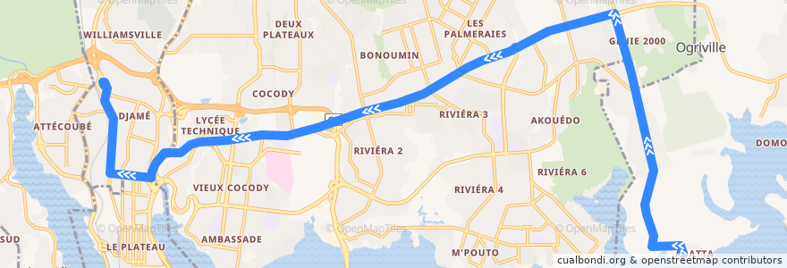 Mapa del recorrido bus 616 : Abatta Village → Gare Nord Adjamé de la línea  en Abidjan.