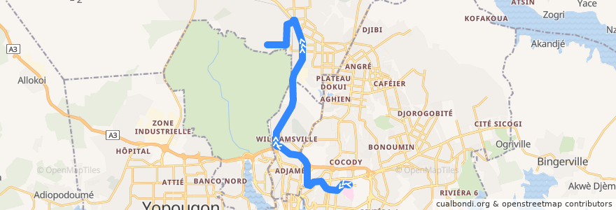 Mapa del recorrido bus 52 : Campus Cocody → Abobo Sagbé de la línea  en Abidjan.