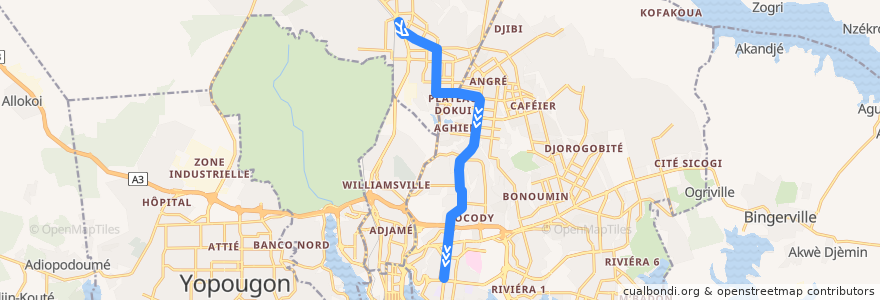 Mapa del recorrido bus 48 : Abobo Gendarmerie → Saint Jean de la línea  en Abidjan.