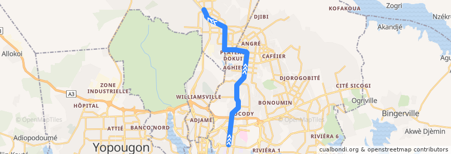 Mapa del recorrido bus 48 : Saint Jean → Abobo Gendarmerie de la línea  en Abidjan.