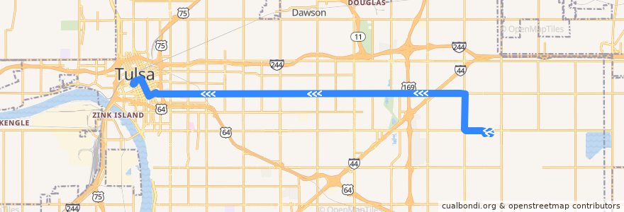 Mapa del recorrido 11th Street de la línea  en Tulsa.
