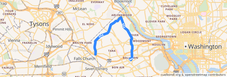 Mapa del recorrido ART 53A Ballston - Old Glebe - East Falls Church de la línea  en Arlington County.
