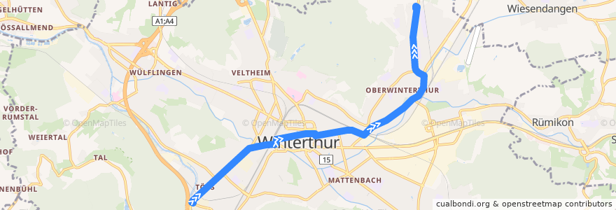 Mapa del recorrido Bus 1: Töss → Oberwinterthur de la línea  en Winterthur.