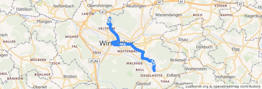 Mapa del recorrido Bus 3: Rosenberg → Oberseen de la línea  en Winterthur.