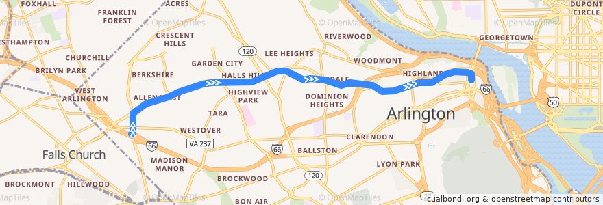 Mapa del recorrido ART 55 East Fall Church - Lee Highway - Rosslyn de la línea  en Arlington.