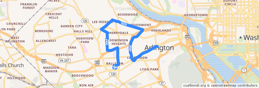 Mapa del recorrido ART 62 Ballston Metro - Lorcom Lane - Court House Metro de la línea  en Arlington.