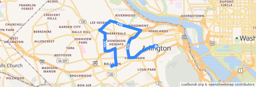 Mapa del recorrido ART 62 Courthouse Metro - Lorcom Lane - Ballston Metro de la línea  en Arlington.