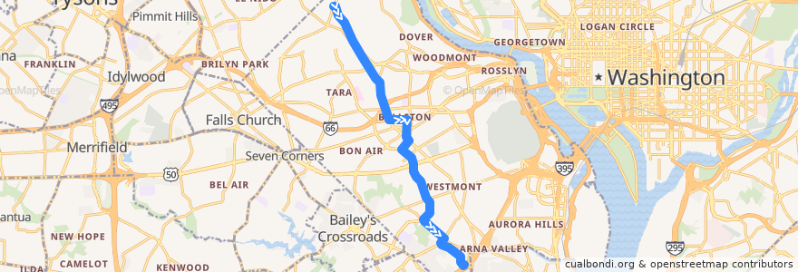 Mapa del recorrido ART 72 Rock Spring - Ballston - Shirlington de la línea  en Arlington.