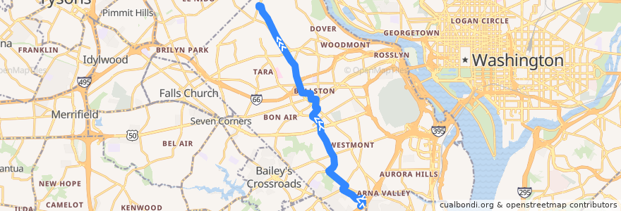 Mapa del recorrido ART 72 Shirlington - Ballston - Rock Spring de la línea  en Arlington.