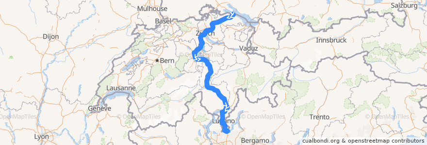 Mapa del recorrido Flixbus N24: Hamburg ZOB => Mailand, Lampugnano de la línea  en Schweiz/Suisse/Svizzera/Svizra.