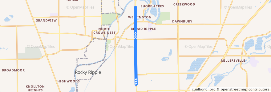 Mapa del recorrido IndyGo 90 Red Line: Northbound de la línea  en Indianapolis.