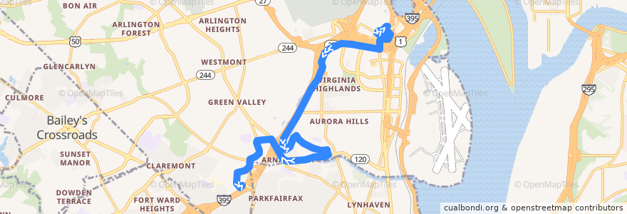 Mapa del recorrido ART 87 Pentagon Metro - Army Navy Drive - Shirlington de la línea  en Arlington.
