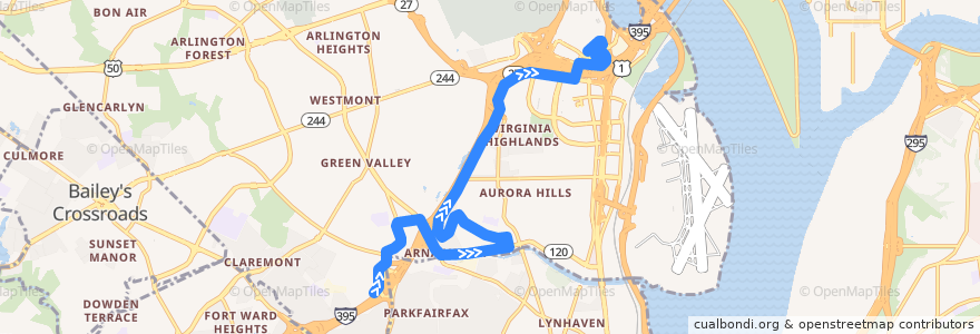 Mapa del recorrido ART 87 Shirlington - Army Navy Drive - Pentagon Metro de la línea  en Arlington.