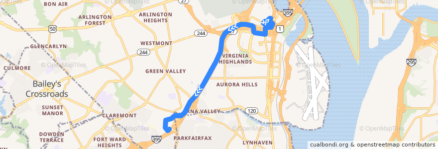 Mapa del recorrido ART 87X Pentagon Metro - Shirlington de la línea  en Arlington.