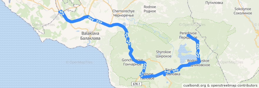 Mapa del recorrido Автобус №41: 5-й километр - с. Орлиное - с. Передовое de la línea  en Балаклавский район.