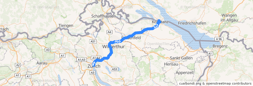 Mapa del recorrido Flixbus 024: Zürich HB => Hamburg ZOB de la línea  en Svizzera.