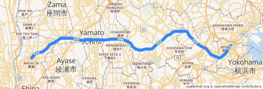 Mapa del recorrido 相鉄本線 de la línea  en Kanagawa ili.