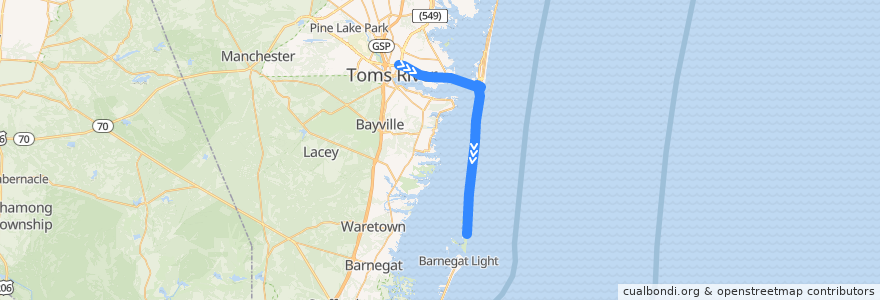 Mapa del recorrido NJTB - 137 - Toms River to Island Beach State Park de la línea  en Ocean County.