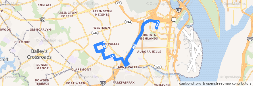 Mapa del recorrido ART 84 Douglas Park - Nauck - Pentagon City de la línea  en Arlington.