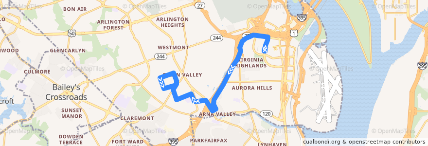 Mapa del recorrido ART 84 Pentagon City - Nauk - Douglas Park de la línea  en Arlington.