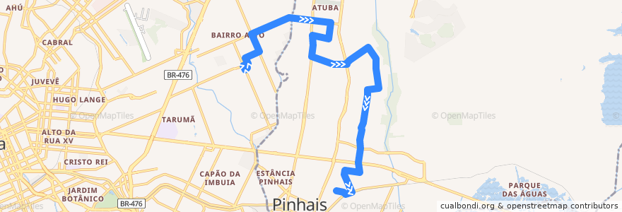 Mapa del recorrido Pinhais / Bairro Alto (via Emiliano Perneta) de la línea  en Pinhais.