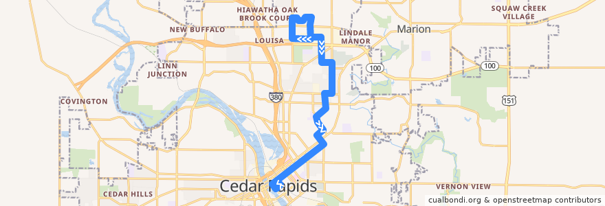 Mapa del recorrido Route 3 de la línea  en Cedar Rapids.