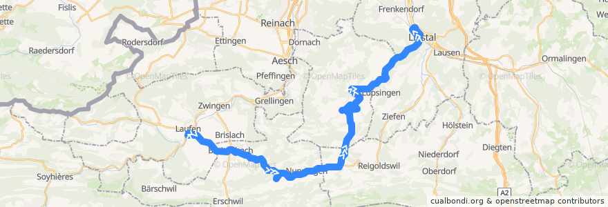 Mapa del recorrido Bus 111: Laufen, Bahnhof => Liestal, Bahnhof de la línea  en Switzerland.