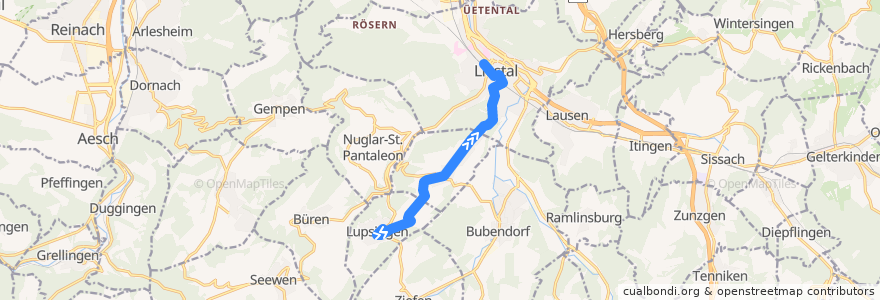 Mapa del recorrido Bus 72: Lupsingen, Pfarrhaus => Liestal, Bahnhof de la línea  en Bezirk Liestal.