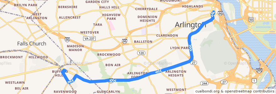 Mapa del recorrido WMATA 4A West Arlington Blvd Line de la línea  en Virgínia.