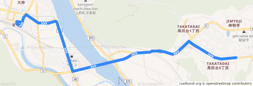 Mapa del recorrido 上郡～与井～上郡ネオポリス de la línea  en 赤穂郡.
