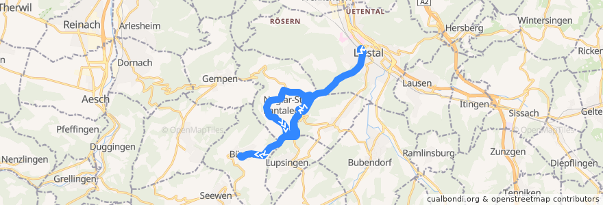 Mapa del recorrido Bus 73: Liestal, Bahnhof => Büren SO, Dorf de la línea  en Schweiz/Suisse/Svizzera/Svizra.