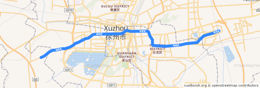 Mapa del recorrido 徐州地铁1号线 de la línea  en Xuzhou.