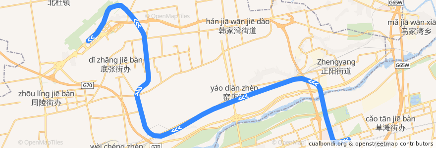 Mapa del recorrido 机场城际 de la línea  en 渭城区.