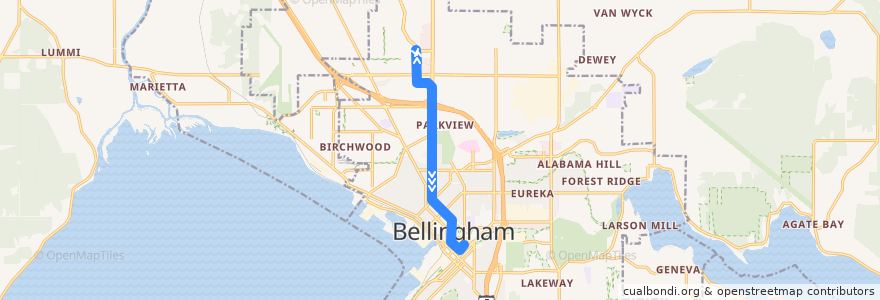 Mapa del recorrido 15 Downtown de la línea  en Bellingham.