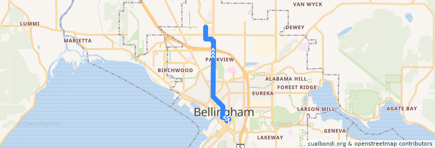 Mapa del recorrido 15 Cordata/WCC de la línea  en Bellingham.