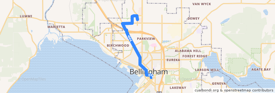 Mapa del recorrido 232 Cordata/WCC de la línea  en Bellingham.