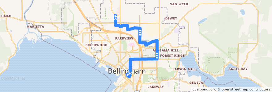 Mapa del recorrido 331 Downtown de la línea  en Bellingham.