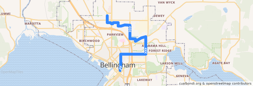 Mapa del recorrido 331 Cordata/WCC de la línea  en Bellingham.