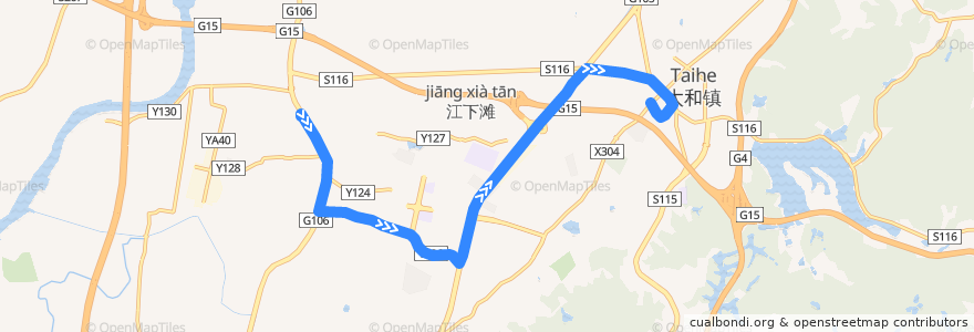 Mapa del recorrido 972路(地铁龙归站总站-太和总站) de la línea  en 白云区.